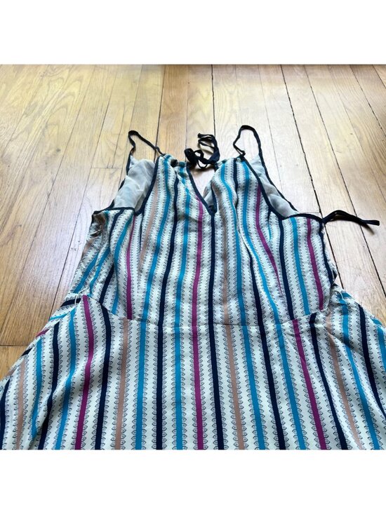 Anthropologie Girls From Savoy Size 14 Cream Striped Gull Wing Silk Sun Dress - Picture 16 of 16